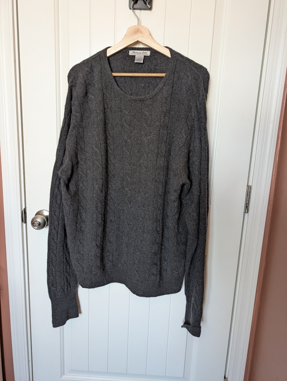 Roundtree & Yorke Cashmere Cable Knit Crewneck Sweater Men’s Medium Gray